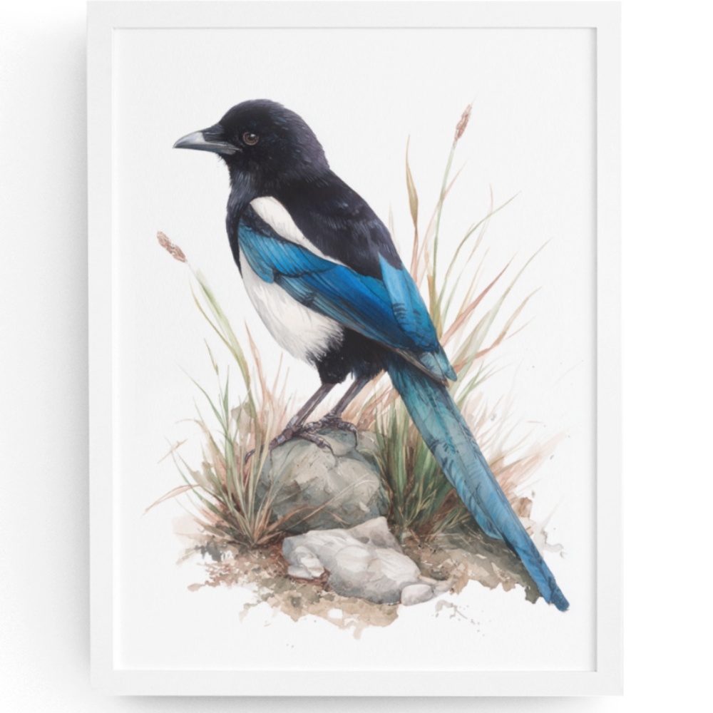 Watercolor Magpie Bird Wall Art Print, Unframed - Elegant Nature-Inspired Decor
